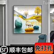 轻奢客厅装饰画单幅现代简约餐厅，挂画方的进门玄关墙面壁画招财鹿