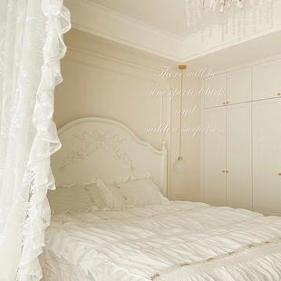 法式实木床奶油风白色，主卧1.8米1.5双人床复古轻奢欧式美式公主床