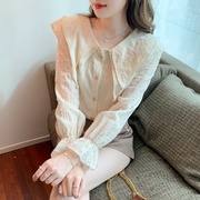 娃娃领绣花蕾丝衬衫女长袖春秋季2025年新款刺绣女士衬衫洋气上衣