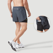 专业跑步短裤男假两件速干透气反光运动裤，健身田径训练马拉松