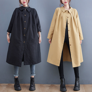 娃娃领风衣外套，女中长款2023秋季宽松大码韩版休闲减龄小个子大衣