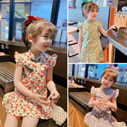 女童中国风洋气小飞袖，旗袍2024夏装小童甜美公主，风短袖连衣裙