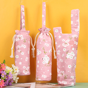保温杯手提袋手拎日式樱花焖烧杯套奶茶帆布便携袋子水杯保护套
