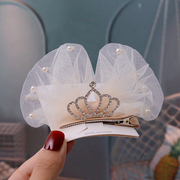 韩国发夹女儿童公主，头饰超仙珍珠网纱蝴蝶结，发卡女童发饰顶夹