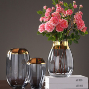 欧式轻奢ins风客厅装饰插花干花玫瑰水养玻璃花瓶居家摆件高级感