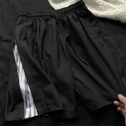 黑色短裤男夏季美式2024设计感拼接撞色松紧腰男生休闲裤