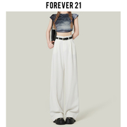 Forever 21白色直筒西装裤女美式小个子高腰褶皱垂感阔腿休闲长裤