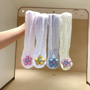 婴儿长筒袜纯棉夏季天超薄款新生儿可爱花朵宝宝网眼过膝防蚊袜子