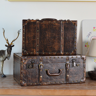 手提收纳箱复古皮箱，道具行李箱做旧民国欧式整理箱，老式装饰木箱子
