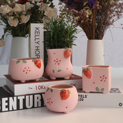 多肉小花盆陶瓷套装，组合可爱粉色，草莓长方形圆形拇指