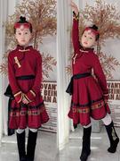 白马舞蹈服装蒙古筷子舞演出服少儿，表演服少数民族，舞台表演服酒红