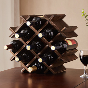 实木红酒架摆件葡萄酒架红酒格子，架菱形家用储酒瓶置物架酒柜桌面