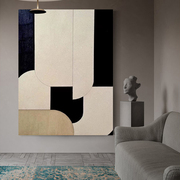 手绘油画黑白抽象装饰画现代简约客厅无框画走廊玄关挂画卧室墙画