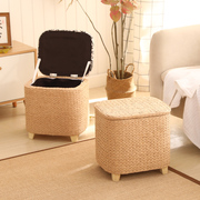 家用门口藤编收纳凳子，编织储物凳创意，可坐多功能换鞋凳小沙发矮凳