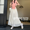 白色刺绣国风半身裙女夏季2024高腰a字显瘦中长款新中式长裙