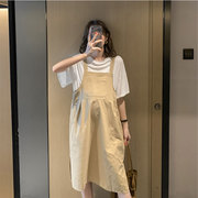 孕妇夏装时尚套装2021韩国休闲t恤+孕妇，背带裙两件套连衣裙