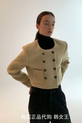 BLOSSOM韩国2023秋装女 圆领双排扣短款长袖羊毛外套夹克