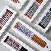 荼锦五入木筷日式筷子家用23.5厘米5双礼盒装尖头寿司筷