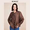 mingsi圆领基础衬衫，秋季2023宽松上衣摆设，衬衣小众设计感女款