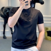 欧洲站2023男士夏季创意印花短袖t恤打底衫网红纯棉修身男潮