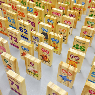儿童早教木块积木幼儿园构建区识汉字数字益智拼装玩具多米诺骨牌