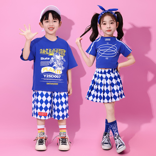 六一儿童啦啦队演出服小学生运动会服装蓝色幼儿园女童爵士舞表演