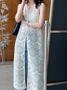韩式镂空钩花蕾丝罩衫裙，叠穿牛仔裤盘扣，背心裙外搭裙子夏无袖罩裙