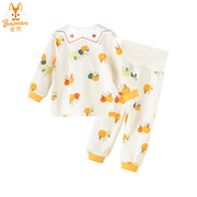 宝然女宝宝秋装时尚潮流长袖两件套装护肚婴儿衣服纯棉外出服2346