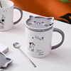 马克杯卡通猫咪陶瓷情侣杯子男生，女生水杯咖啡杯带盖勺早餐牛奶杯