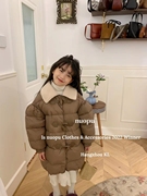韩国品牌童装女童羽绒2022中长款洋气大翻领，保暖外套90白鹅绒(白鹅绒)
