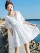 2024春夏白色蕾丝连衣裙显瘦气质假两件初恋裙复古温柔仙女裙