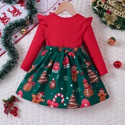 圣诞衣服儿童装中小童女童双蝴蝶结假两件拼接连衣裙节日氛围