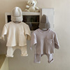 韩版ins秋季婴儿套装0-3岁宝宝纯棉坑条上衣幼童补丁打底裤两件套