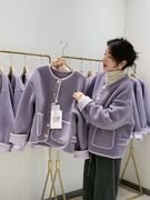 香芋紫色羊羔毛外套(毛外套，)女冬季设计感小众皮毛一体颗粒绒夹克上衣