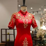 旗袍敬酒服新娘2023年中式结婚礼服红色高贵气质，中长款回门服