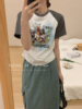 susan韩版字母卡通米奇印花短袖，t恤女通勤圆领拼接撞色袖子上衣潮