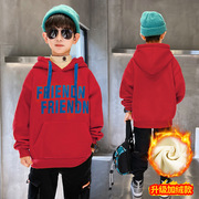 男童秋冬卫衣红色韩版酷儿童连帽带帽加绒男孩八岁童外套