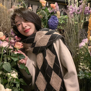 韩国高级感菱形格围巾，女冬天可爱少女，加厚保暖学生针织毛线围