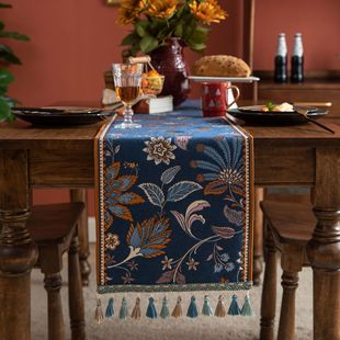 欧式桌旗美式茶几布花朵(布花朵，)植物流苏，长条餐桌布茶台电视柜鞋柜盖布