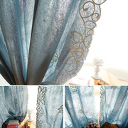 美式乡村地中海蓝色刺绣窗帘，森系棉麻成品，客厅卧室阳台飘窗窗帘布