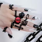 欧美y2k辣妹个性手爪亚文化骷髅，爱心蜘蛛设计小众戒指9只套装