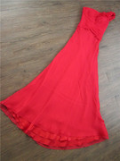 0908a大红色雪纺单肩外贸长款裙新娘结婚晚礼服裙宴会气质修身1