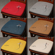 中式刺绣餐椅垫坐垫家用棉麻马蹄形椅子垫实木餐桌椅垫防滑可拆洗
