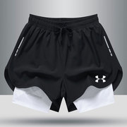 夏季男运动速干短裤健身训练内衬，假两件马拉松田径跑步体育三分裤