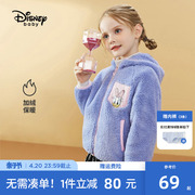 迪士尼童装女童加绒外套2024春秋，加厚冬装上衣儿童舒棉绒保暖