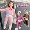 女童2024春秋季最韩版洋气，时髦工装裤三件套女宝宝中小童套装