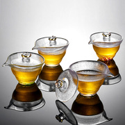 泡茶碗玻璃三才茶盖碗茶杯功夫茶具套装加厚耐热初雪锤纹日式大号