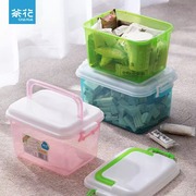 茶花小号透明收纳箱塑料，收纳盒手提储物箱玩具，箱子零食品储存盒子