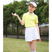 夏季zg6高尔夫服装女童套装，黄色儿童翻领，t恤网球裙防走光短裙子