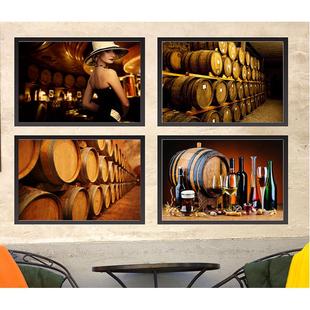 葡萄酒酒庄装饰画红酒会所，挂画酒窖橡，木桶挂画酒吧壁画餐厅装饰画